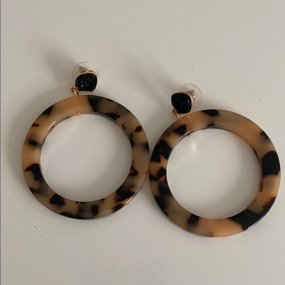 Brown and Black Tortoiseshell Hoop Earrings